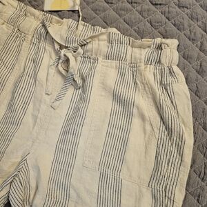 Cream Striped Linen Shorts